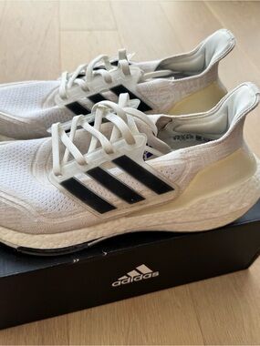 adidas White Sneakers with Black Three Stripes